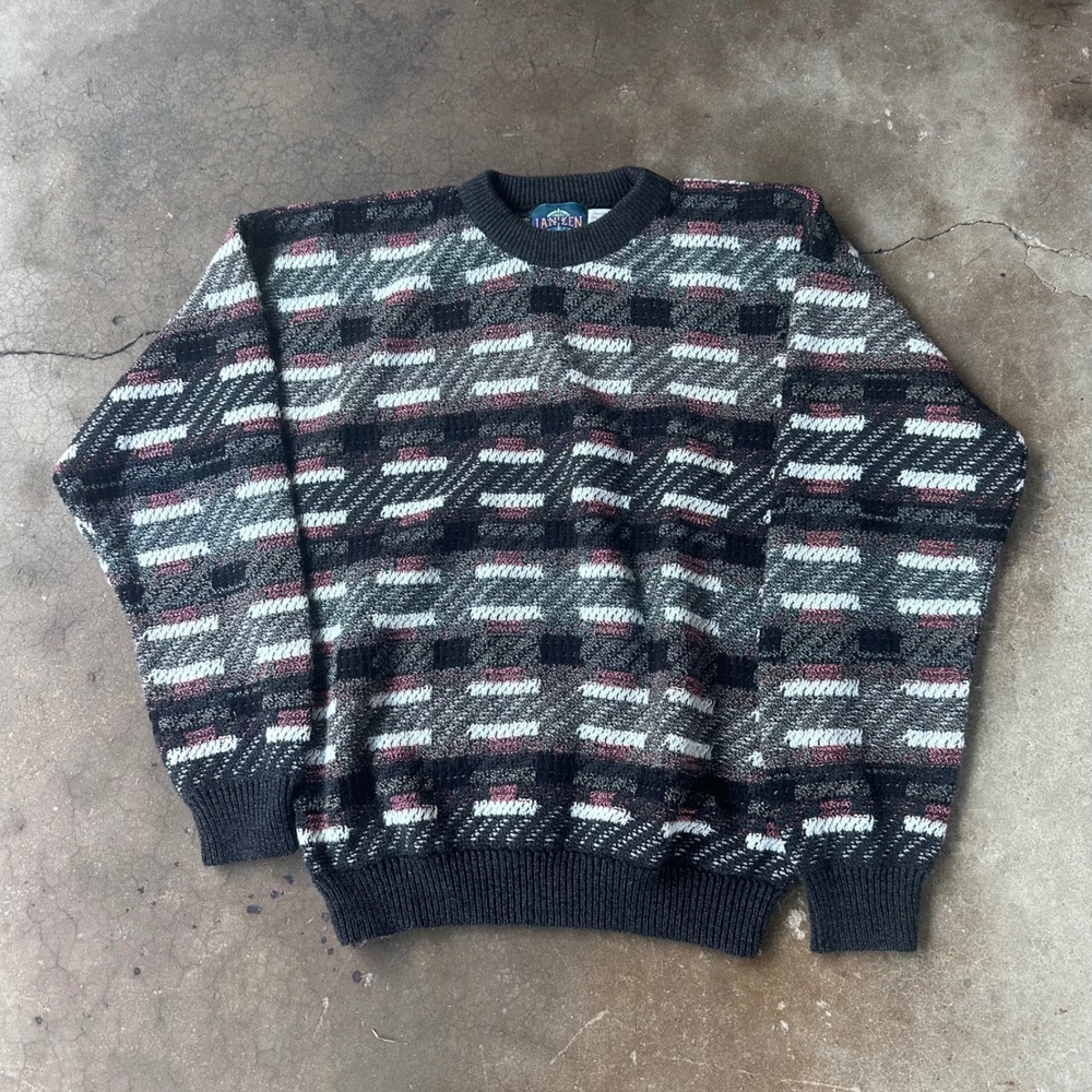 Jantzen Sweater Mens Medium Multi-Color Good Vintage Geometric Knit Crewneck